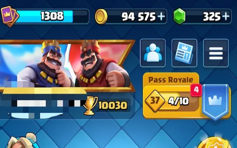Clash Royale Trophy Road result showing progress to approximately 10,000 trophies; the player-identifying area is obscured