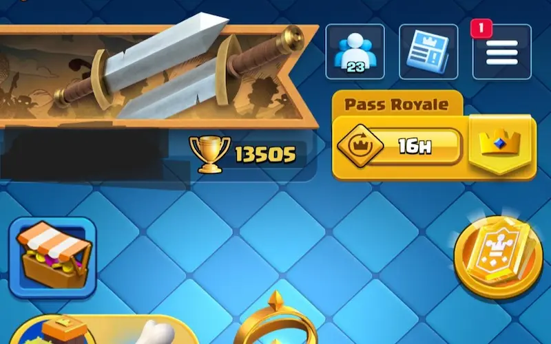 Clash Royale Trophy Road result showing progress to approximately 13,500 trophies; the player-identifying area is obscured
