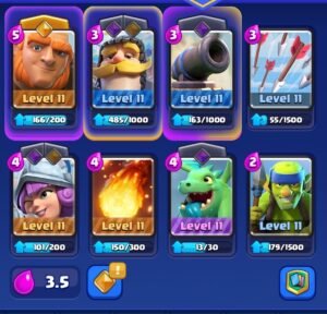 Best for Beginners Deck in Clash Royale. Cards: Giant | Fireball | Arrows | Knight | Musketeer | Spear Goblins | Cannon | Baby Dragon