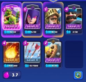 Best Beginner Deck in Clash Royale. Cards: Goblin Barrel | Witch | Prince | Hunter | Fireball | Arrows | Barbarian Barrel | (1 flex slot)