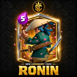 Promotional artwork of Ronin, the new 5 Elixir Legendary card in Clash Royale, revealed for the July 2026 season update.