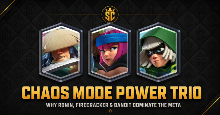 Chaos Mode power trio featuring Ronin, Firecracker, and Bandit in Clash Royale