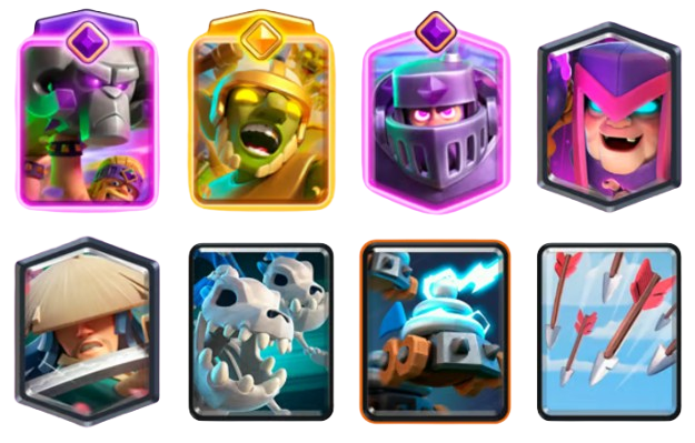 Evo Mega Knight Evo Battle Ram Ronin deck with 58.4 percent win rate