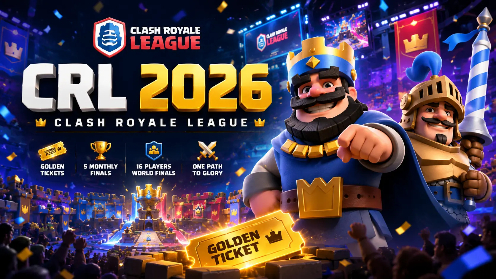 CRL 2026 Clash Royale League tournament artwork featuring the Clash Royale Knight and King